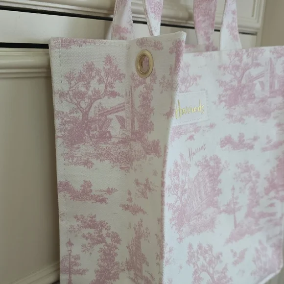 Harrods Pink and White Toile Tote Bag - Picture 12 of 12